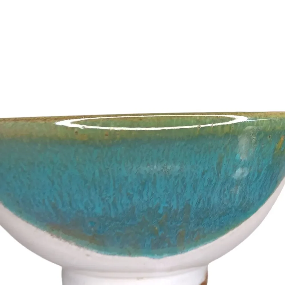 Studio Pottery Bowl Cream Green Blue Tan Signed Harris Ramen Rice Noodle Bowl